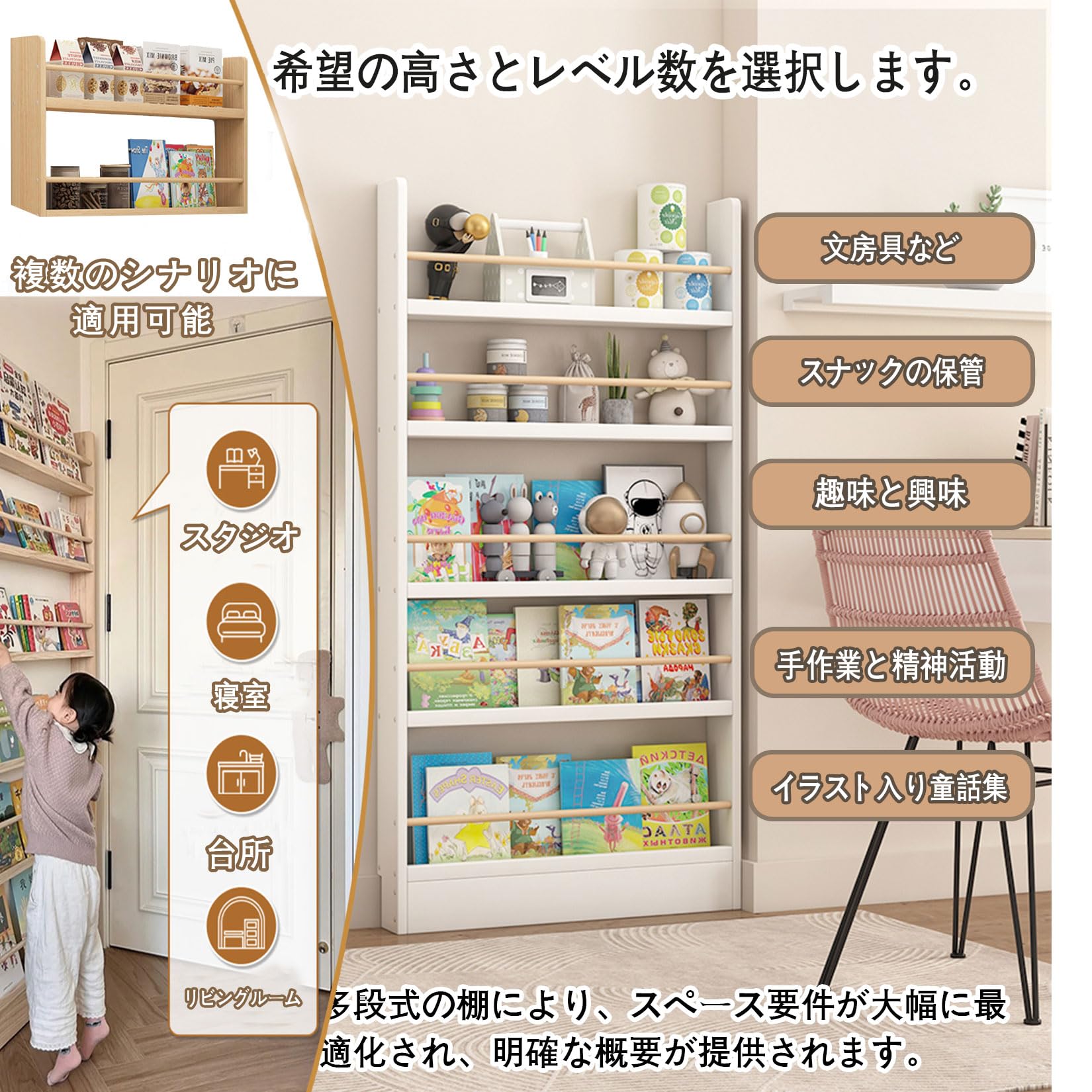 Amazon｜yurstcggh 本棚 スリム 木製 漫画 絵本棚 ドア裏 本棚 ドアの